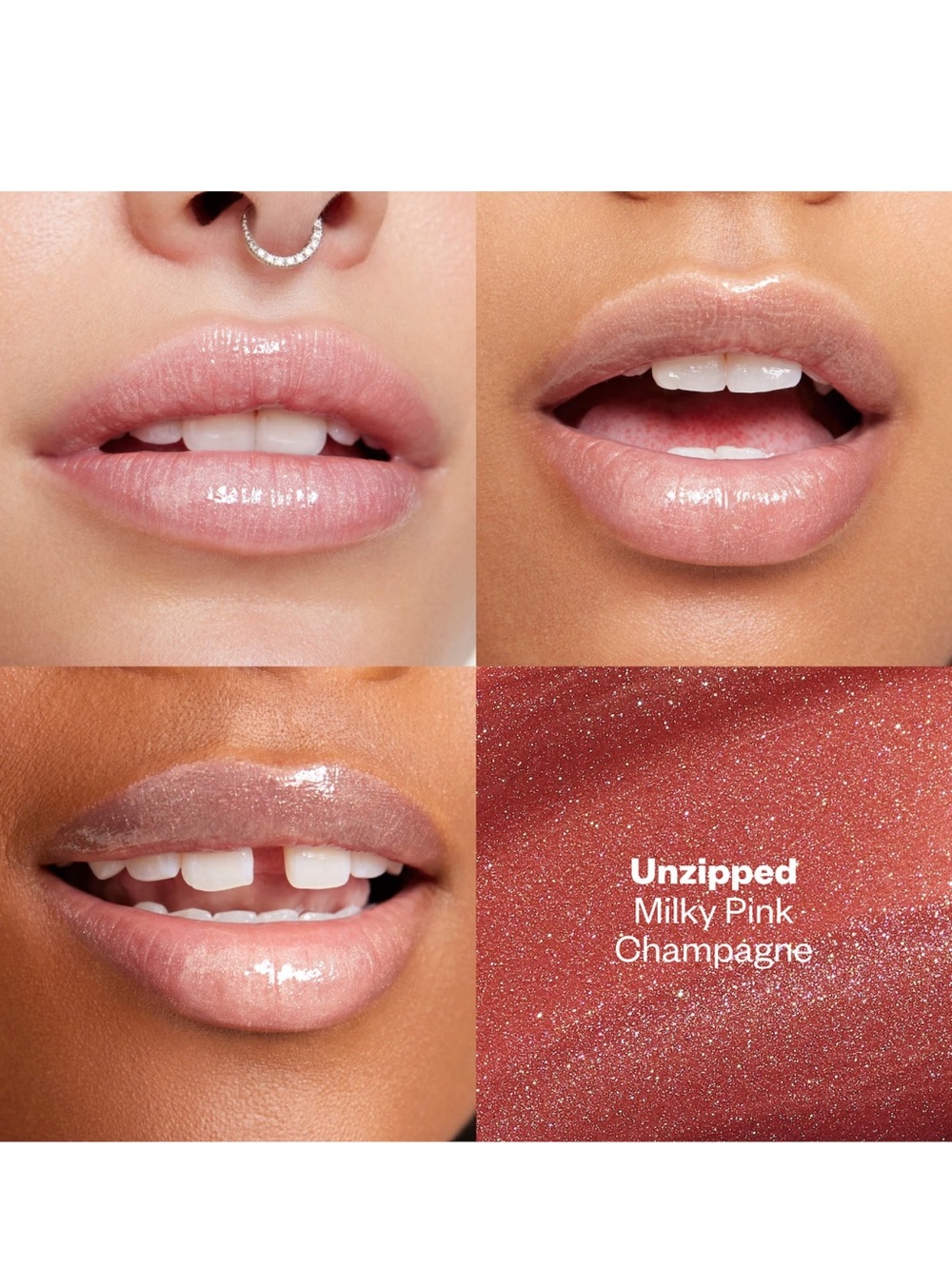 Kosas Wet Lip Oil Plumping Peptide Lip Gloss (Unzipped: Milky Pink Champagne)